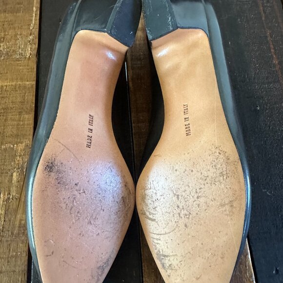 Salvatore Ferragamo Vintage Black Pewter Leather Pointed Toe Pumps Size 8.5 B - Picture 5 of 8